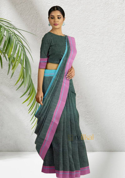 Pink Black Patted Anchu Saree