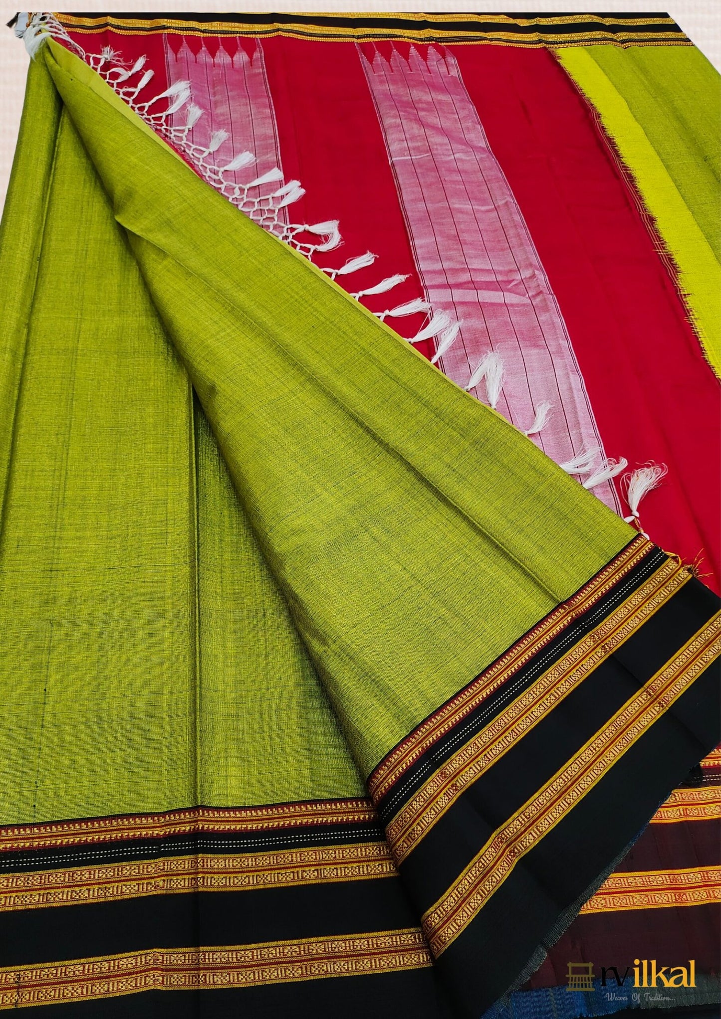 Yellow Black Gayatri Border Handloom Ilkal Sarees