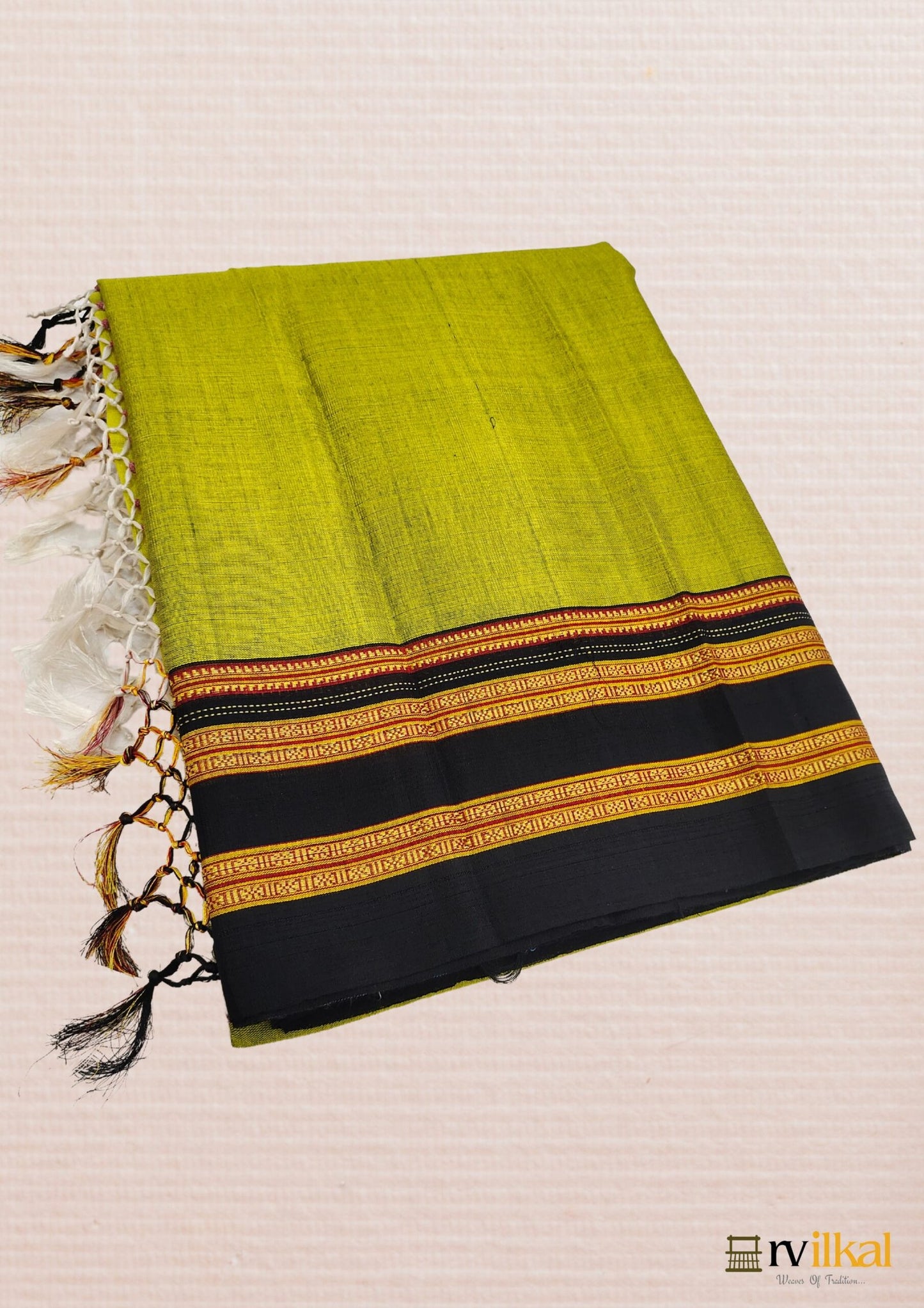 Yellow Black Gayatri Border Handloom Ilkal Sarees