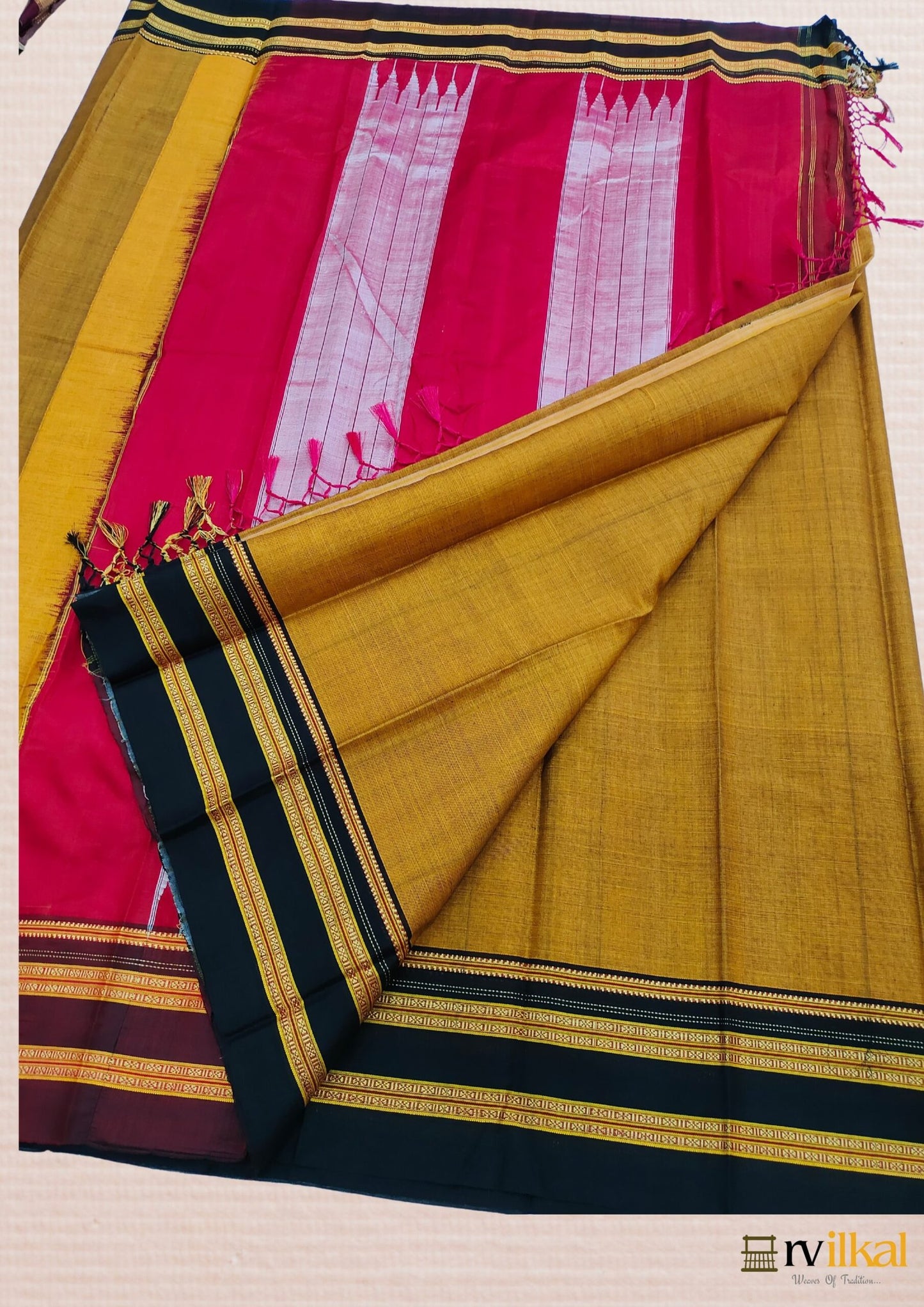 Mustard Black Gayatri Handloom Ilkal Saree