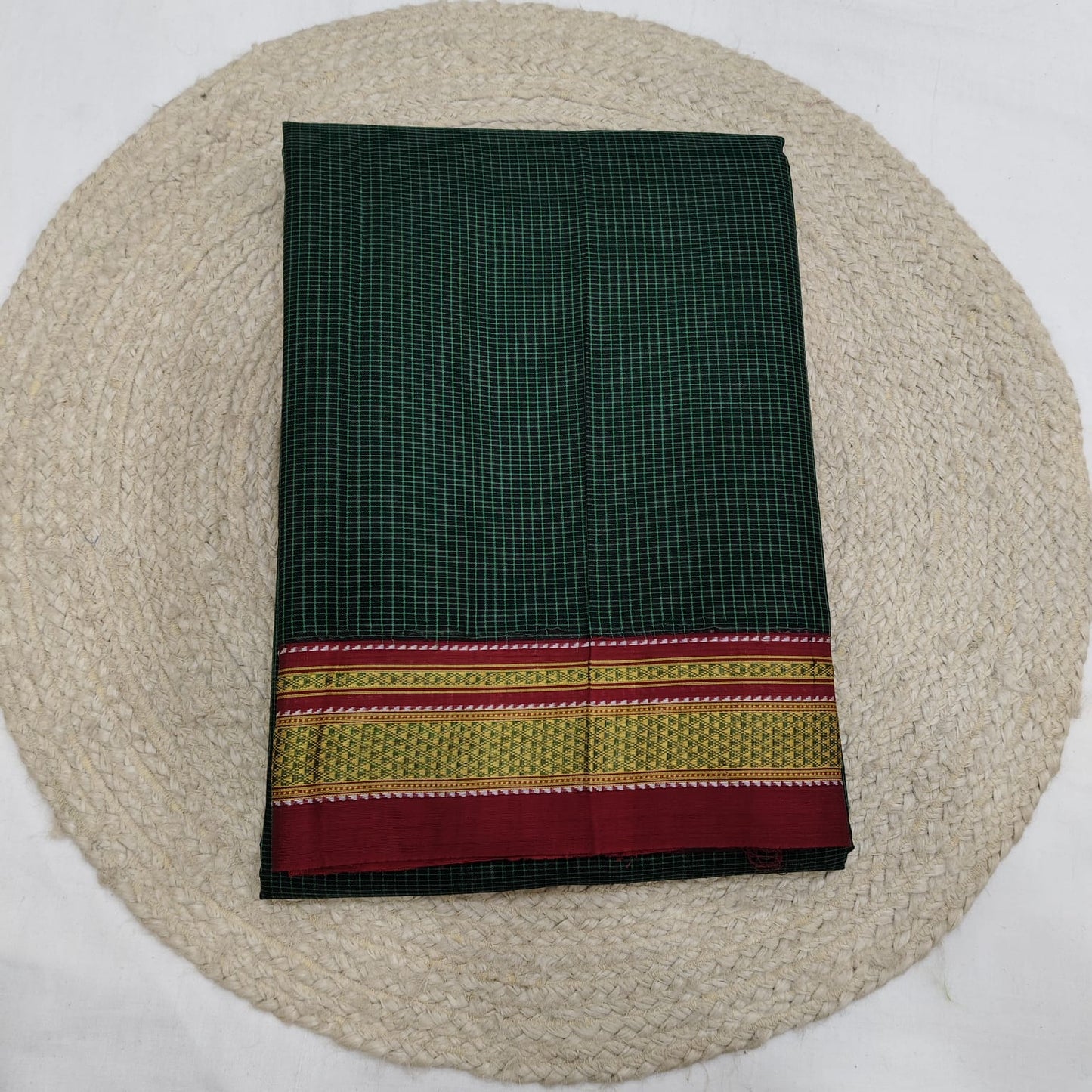 Ilkal Dark Green Cheaks Handloom Ilkal Saree