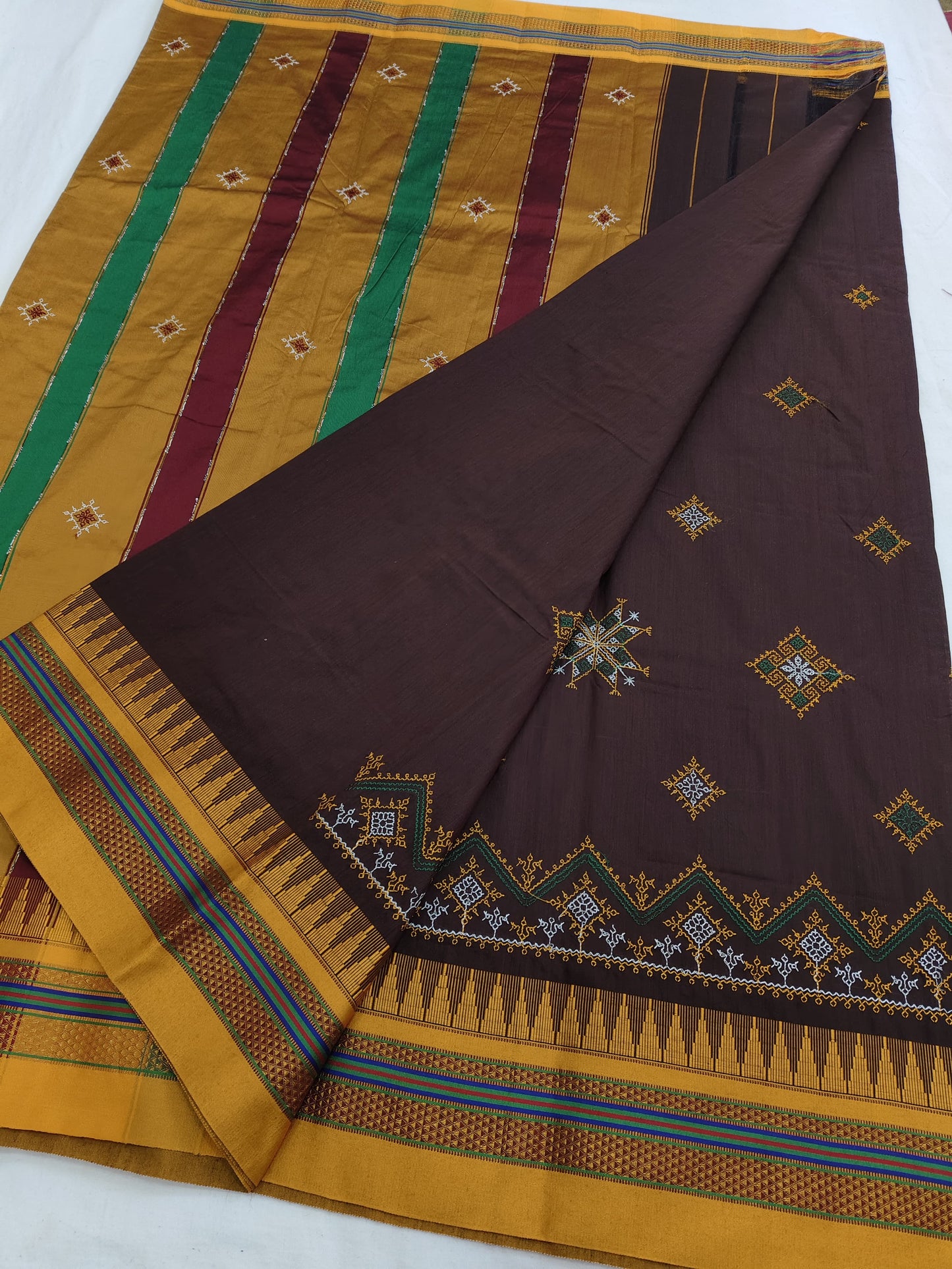 Dark Chocolate Kasuti work Ilkal saree