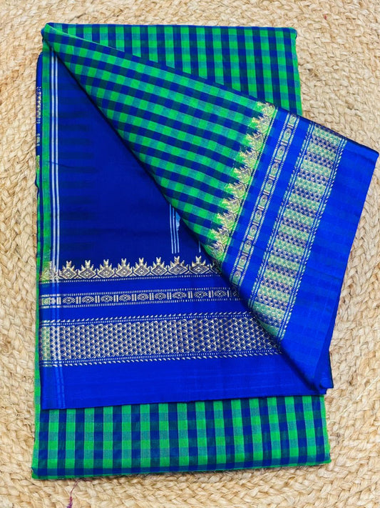 Chex Pattern Cotton Ilkal Saree – Chikki Border, Catline Silk Pallu