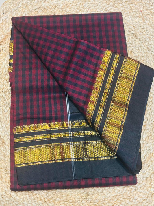 Chex Thana Wrap Cotton Ilkal Saree with Chikki Paras Border & Silk Pallu (Copy)
