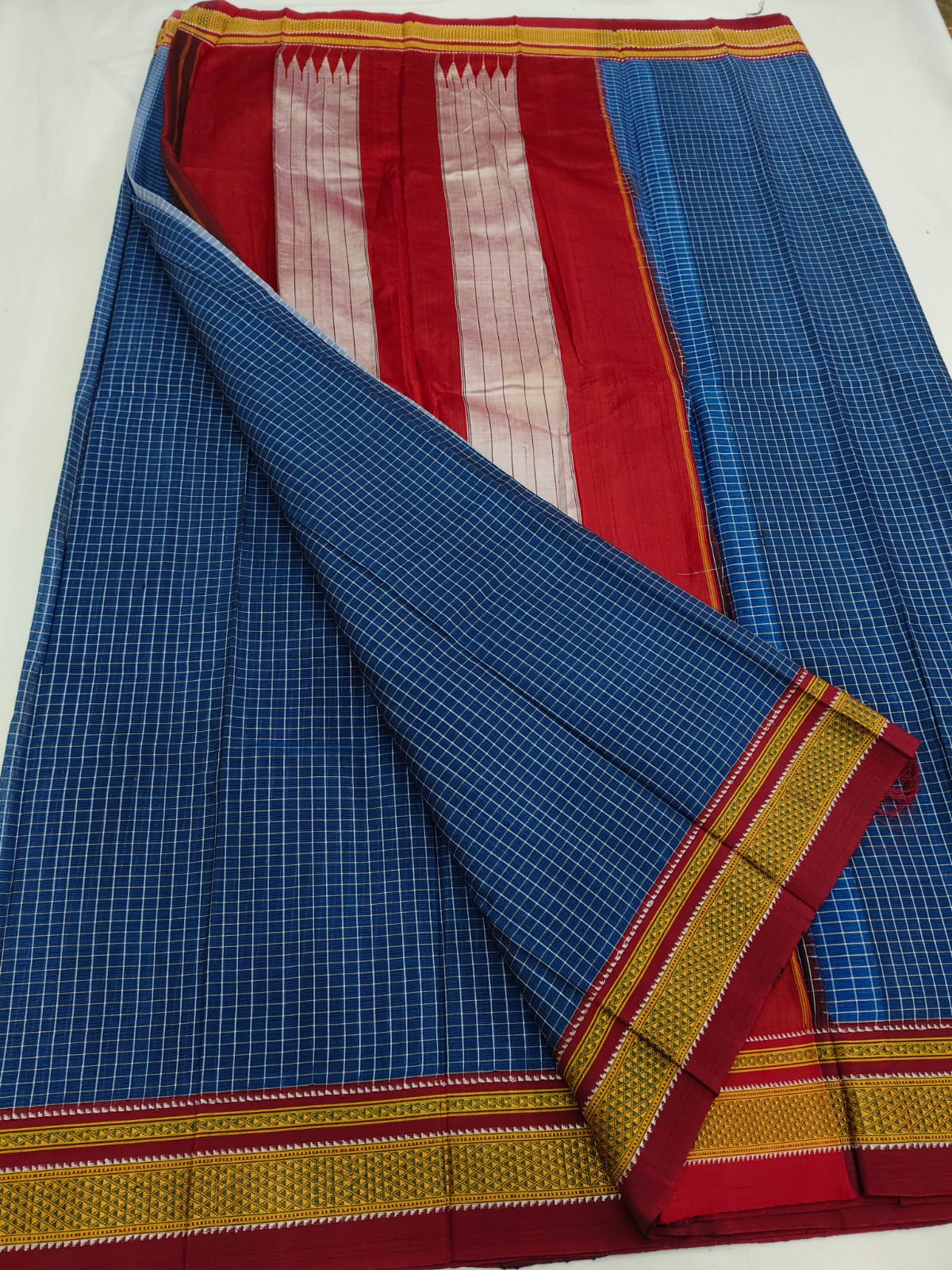 Ilkal Sky Blue Cheaks Handloom Ilkal Saree