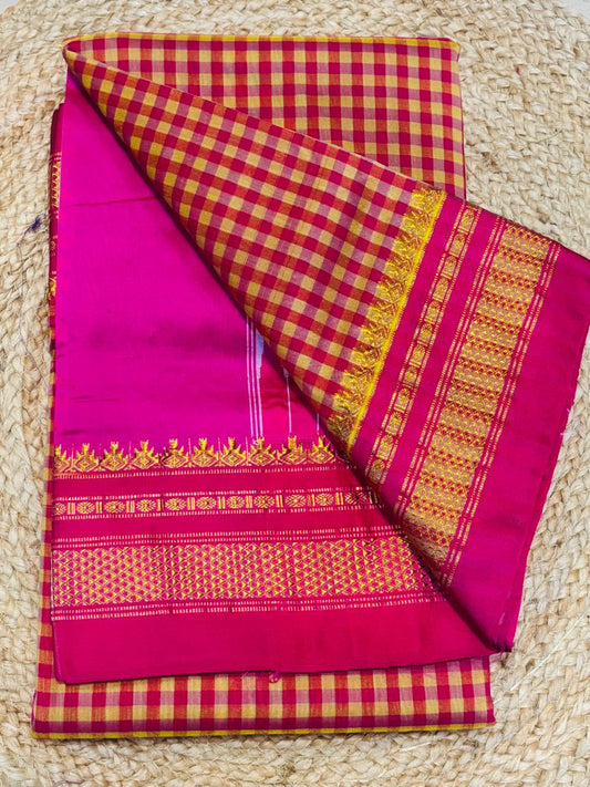 Classic Chex Design Ilkal Saree – Lightweight & Handcrafted