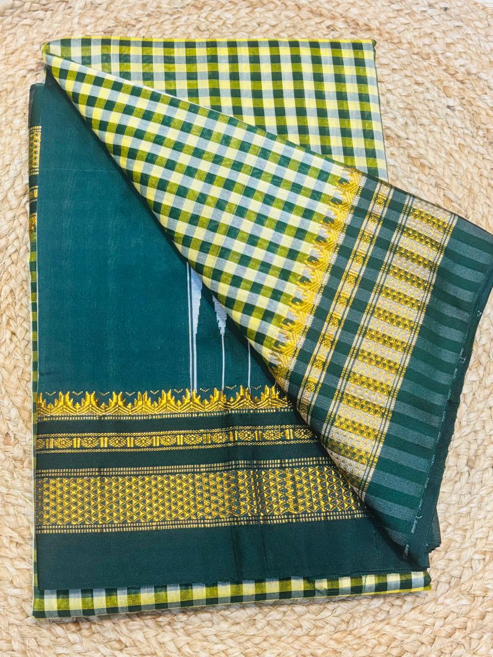 Chex Thana Wrap Cotton Ilkal Saree with Catline Silk Pallu