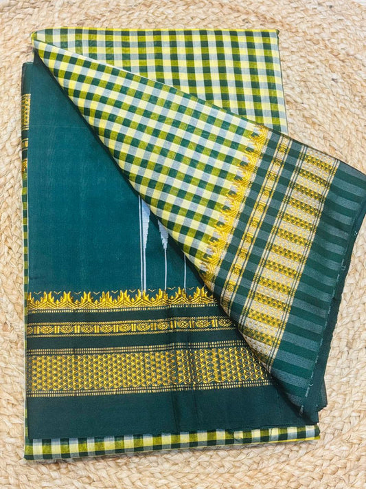 Chex Thana Wrap Cotton Ilkal Saree with Catline Silk Pallu